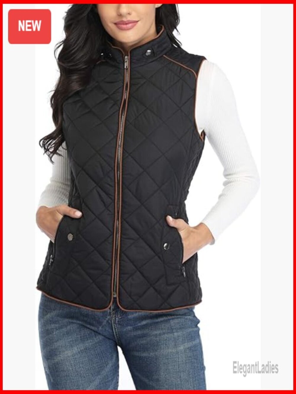 Quilted Padded Vest Jacket Lightweight Winter Outerwear Zip Up Stand Collar